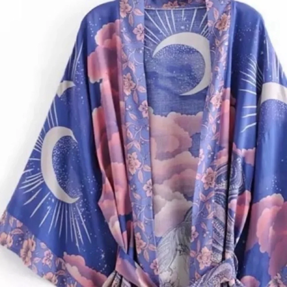SOLD OUT Cosmic Galaxy Moon Boho Short Kimono Robe Coverup - Picture 5 of 8